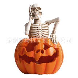 Ornement en résine de squelette de citrouille d'Halloween, décoration intérieure, effet lumineux, décoration de fête d'Halloween - Product Image 5
