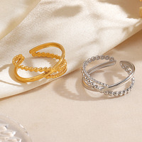 Cincin Garis Minimalis Baja Tahan Karat Terinspirasi Mode Eropa dan Amerika, Cincin Terbuka Berbentuk Bulat Vintage yang Dipersonalisasi untuk Wanita