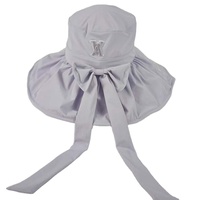 Chapeau Bob à Large Bord avec Nœud Papillon Arrière, Broderie Lettres, Sangle Mentonnière Réglable, Protection UV, Casquette d'Extérieur pour Femme