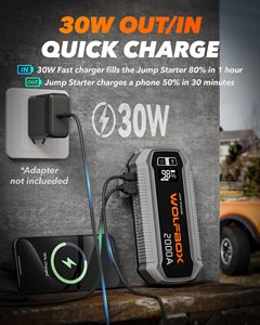 WOLFBOX 2000A 44.4Wh Démarreur de batterie 12V avec écran LED, portable pour moteurs essence 7L/diesel 6L, Noir/Gris, Pack de démarrage - Product Image 3