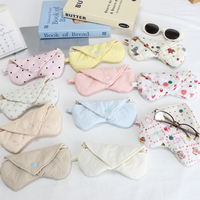 Étui à lunettes portable en tissu matelassé, motif floral mignon, avec bouton-pression, pour femmes et enfants, protection pour lunettes