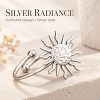 Bague ouverte réglable en acier inoxydable motif soleil, bord ondulé, bijoux de mode pour femme, idéale pour les fêtes et le quotidien, vente en gros