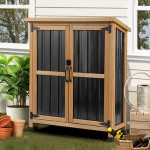 SDGS018 Weatherproof Outdoor Storage Shed <b>Cabinet</b> with <b>Lockable</b> Doors Wood & Metal Construction for Garden Patio - Product Image 2