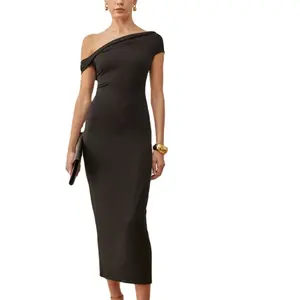 חדש עיצוב Slim אחת כבוי כתף שמלות נשים ליידי אלגנטי המפלגה Midi שמלת Bodycon שמלת נשים