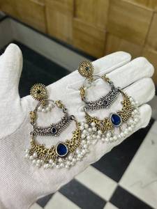 Groothandel Indiase geoxideerde kroonluchter oorbellen imitatie parel marquise snede voor vrouwen antiek zilver look vintage boho etnisch - Product Image 3