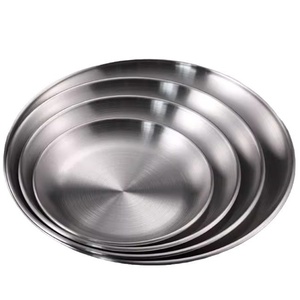 Assiette coréenne en acier inoxydable 304 poli couleur or, compatible <span class=keywords><strong>micro</strong></span>-ondes, ronde, à fond plat, peu profonde, pour fruits, gâteaux et grillades - Product Image 5