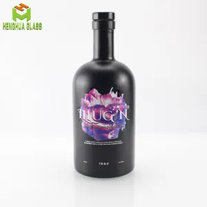 Fabrikant Op Maat Lege 500Ml 50cl Luxe Mat Zwart Glas Gin Fles Liquor Wodka Spirits Olijfolie Glazen Fles Met Kurk
