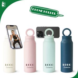 زجاجة مياه للصالة الرياضية 24 أونصة من الفولاذ المقاوم للصدأ، قارورة حرارية بسعة 750 مل معزولة بتفريغ الهواء مع حامل هاتف مغناطيسي - Product Image 1