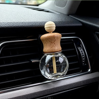 Flacon diffuseur de parfum de voiture vide en verre de 8 ml, forme ronde et plate, avec bouchon en bois