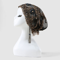 Voile islamique premium 2026 en forme de queue de poisson – Foulard en dentelle perlée fait main avec broderie florale et franges, marque JY, boutons malaisiens sur le devant, tout inclus