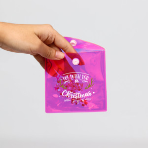 Pochette enveloppe en plastique holographique rose de haute qualité avec bouton pour emballages cadeaux de Noël, sacs pour bonbons avec logo personnalisé - Product Image 5