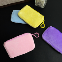 Porte-monnaie carré en velours uni avec fermeture éclair antivol, mini pochette de rangement, porte-clés intégré, fermoir mousqueton de luxe