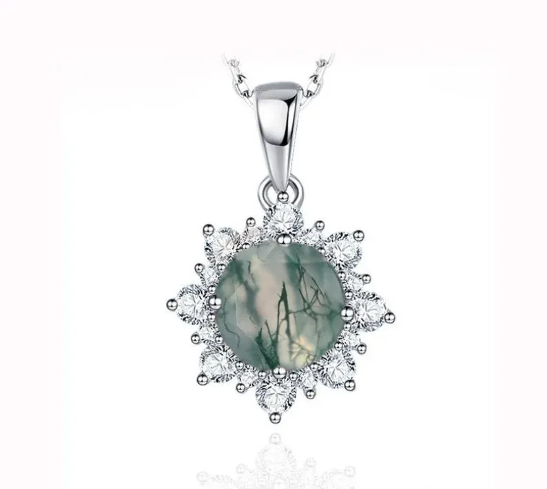 Gioielli in argento sterling placcato oro rosa a forma di sole Hola Moss Agate Pendent Grace Gemstone Jewelry