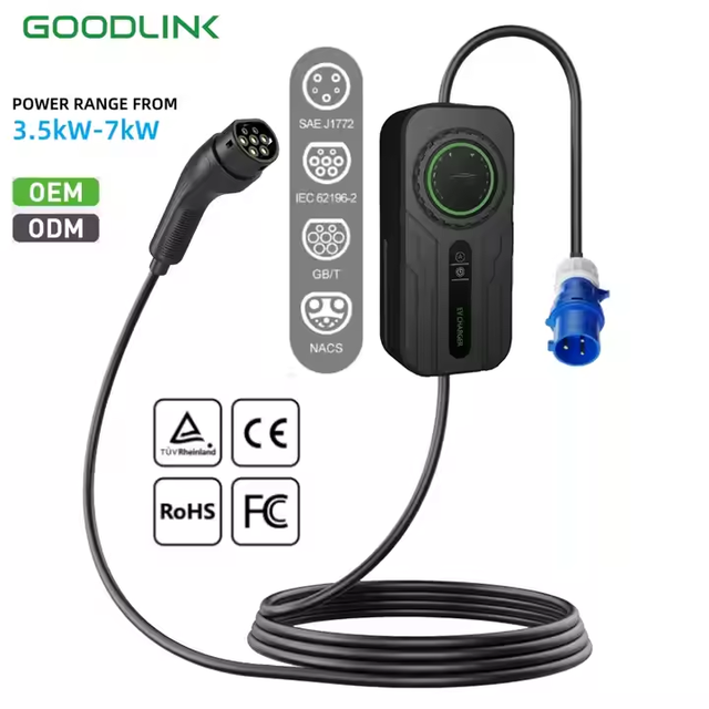 Hotsales Portable EV Mini Charger Type1 Type 2 GB/T Cable 16A 32A 40A Electric Car Charger Top Selling Portable Car Charger