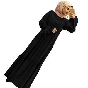 Muslim Warna Solid Patchwork Frilly Rok dengan Lengan Flkaway Verona Pakaian Islami Hijab Tujuan Abaya Homme Dubai Luxe