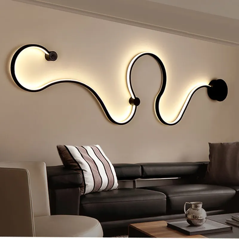 Modern yaratıcı akrilik eğrisi duvar ışık İskandinav Led yılan duvar aplik yılan LED duvar lambası ev otel dekorları aydınlatma armatürü