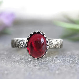 แหวนโกเมน A234 เงินแท้ 925 ประดับเพชรแบบฝังขอบ สำหรับผู้หญิง สวมใส่ได้ทุกวัน - Product Image 1