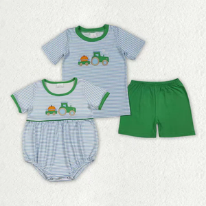 ชุดเสื้อผ้าเด็กผู้ชายลายพิมพ์ลำลองลายฟักทองและรถแทรกเตอร์แขนสั้น - Product Image 1