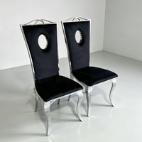 Chaise de salle à manger de luxe en acier inoxydable avec dossier haut, cadre ovale ajouré, en cuir PU, pour la maison, l'hôtel, l'extérieur, les banquets et les mariages