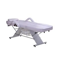 Lit de beauté moderne en cuir synthétique avec cadre métallique, dossier et pieds réglables pour usage commercial dans les hôtels et salons de beauté