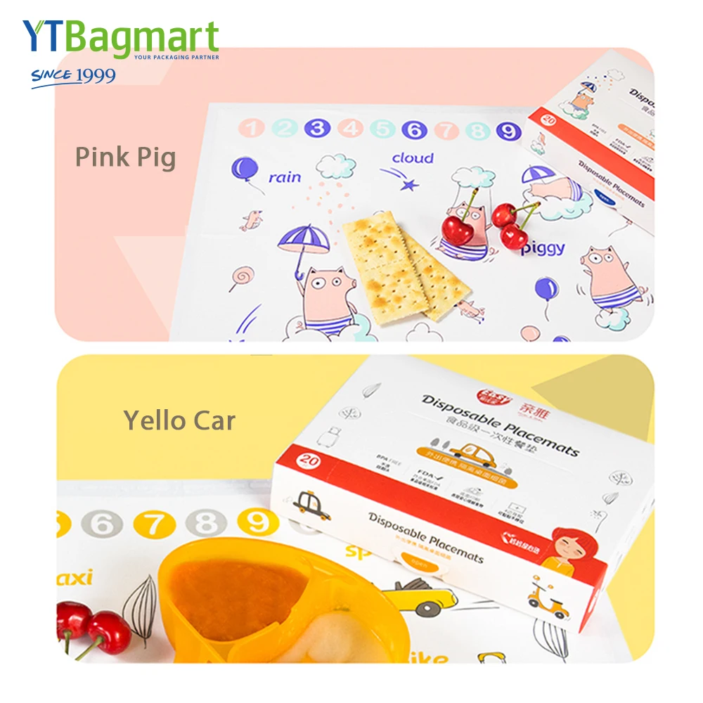 YTBagmart Hot Sale Bpa Free Rectangle Sticky Disposable Restaurant Kids Plastic Custom Printed Table Placemat With Adhesive