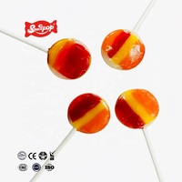 Factory Direct Kosher Certified Fruity Flavor Flat Round Shaped Colorful Rainbow Hard Candy Lollipop China Manufacture