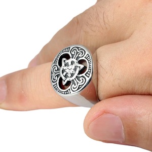 yunnique Men's Viking Style <b>Titanium</b> Steel <b>Ring</b> Skeleton Pattern Geometric Design Gift Jewelry - Product Image 3