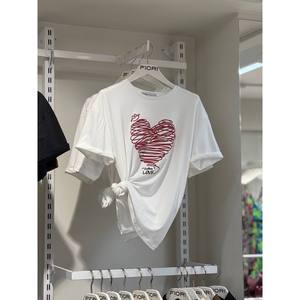 T-shirt à imprimé cœur Fiori pour femme, 100% coton jersey, respirant, manches régulières, blanc - Product Image 1