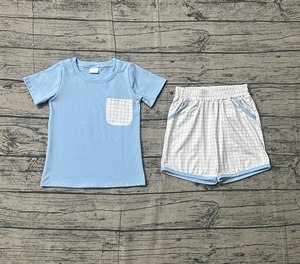 Conjuntos de Ropa para Niños, Camiseta y Pantalones Cortos con Estampado a Cuadros, Estilo Casual, Primavera-Otoño, Venta al Por Mayor, 95% Algodón, Tela de Lana Peinada - Product Image 3
