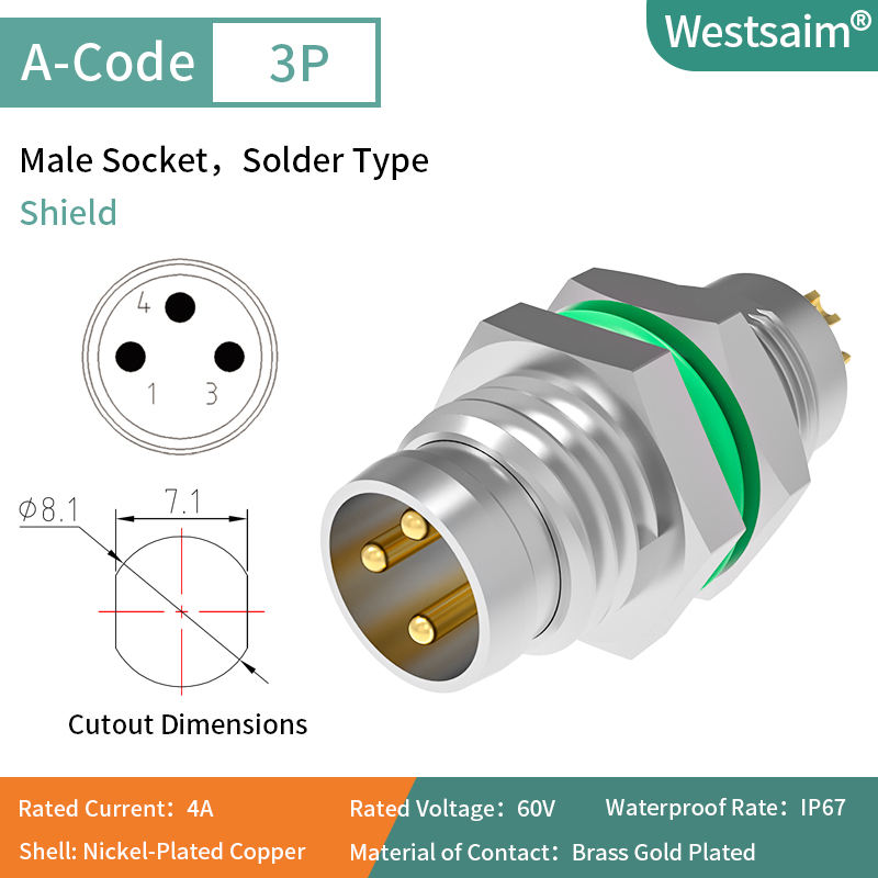 M8-A-3 male M8*0.5 shielded