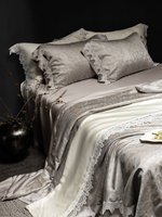 Ensemble de couette quatre pièces personnalisé de luxe moderne en soie teinte en fil de coton, écologique, pour l'été