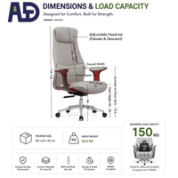 Chaise de bureau de direction Aston de luxe moderne à dossier haut en cuir PU, ergonomique, pivotante, avec base chromée et roulettes, pour bureau à domicile et salon