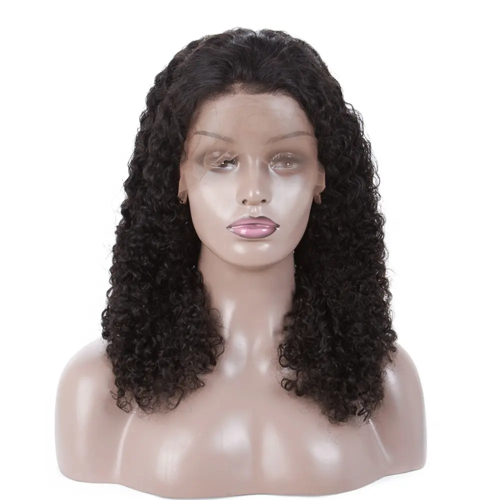 Peluca de encaje humano rizado Jerry barata, cabello malayo peluca frontal de encaje 360 completa, cabello virgen de Color Natural en Reino Unido