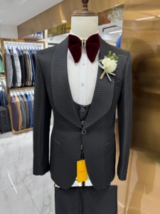 Abiti da sposa <span class=keywords><strong>eleganti</strong></span> da uomo <span class=keywords><strong>pantaloni</strong></span> giacca 3 pezzi gilet abbigliamento maschile con un bottone scialle con risvolto smoking abiti formale da sera Blazer - Product Image 2
