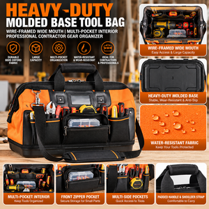 Bolsa de Herramientas Resistente con Base Moldeada, Boca Ancha con Marco de Alambre e Interior con Múltiples Bolsillos, Organizador de Equipo Profesional para Contratistas - Product Image 1