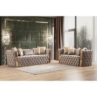 Meubles Donguan Tianhang Canapé d'angle en tissu velours italien couleur beige avec accoudoir en métal doré 3 + 2 + 1 Canapé de salon de luxe pas cher