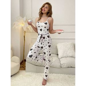All'ingrosso abbigliamento estivo <span class=keywords><strong>Sexy</strong></span> Set-abbigliamento da notte con stampa a cuore per le donne, pantaloni lunghi pigiami Casual - Product Image 2