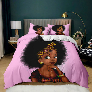 Mỹ Phong Cách 3D In Đôi Bộ Đồ Giường Thiết Lập Màu Đen Cô Gái Thực Vật 100% Polyester 400TC Sợi Nhỏ Polyester Điền Duvet Cover Set - Product Image 5