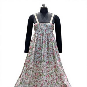 ชุดเดรสผ้าฝ้ายสีดำลายบล็อกพิมพ์มือสไตล์ชนเผ่าสำหรับผู้หญิง เสื้อคุर्ตาแขนกุดสไตล์โบฮีเมียนอินเดีย เสื้อคลุมฤดูร้อนสำหรับผู้หญิง - Product Image 1