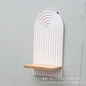 Wooden <b>Wall</b> <b>Mounted</b> <b>Shelf</b> Oval White With Wooden Tray For Plant Display Living Room Decor - Product Image 2