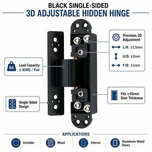 Bisagra Oculta Ajustable 3D Delgada de 140x28mm, Bisagra Invisible de un Solo Lado, Aleación de Zinc Negro Mate para Puerta Interior de Aluminio - Product Image 3