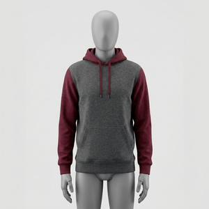 Sweat-shirt à capuche pour homme gris et bordeaux à manches raglan, coupe classique, en molleton bouclette, décontracté, avec poche avant, pour l'automne - Product Image 1