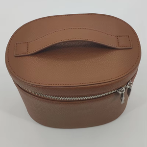 Trousse de Maquillage Ronde en Cuir PU Certifiée BSCI avec Compartiment Amovible, Trousse de Toilette et Organisateur de Maquillage avec Séparateur et Poignée - Product Image 4