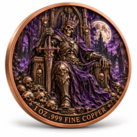 Pièce de monnaie d'imitation en cuivre pur 999 de 1 oz, électroplaquée, série Halloween, Chevalier squelette, en relief 3D, couleur UV, artisanat métallique