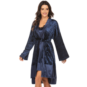 Camisón de <span class=keywords><strong>terciopelo</strong></span> de color puro para <span class=keywords><strong>mujer</strong></span>, ropa de dormir de encaje de talla grande, para el hogar, estilo europeo y americano, producto nuevo - Product Image 2