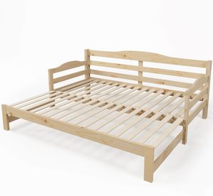 Modern European Solid Wood Daybed Cabin <strong>Bed</strong> &amp; Single <strong>Guest</strong> Sofa <strong>Bed</strong> Pull-Out Trundle 180x200cm-Versatile for Living Room Bedroom - Product Image 4