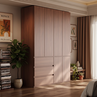 Armoire contemporaine autoportante en composite bois, grande capacité, avec tiroirs latéraux pour chambre à coucher