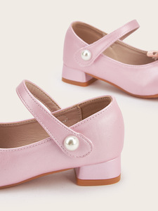 Chaussures <span class=keywords><strong>de</strong></span> <span class=keywords><strong>princesse</strong></span> pour filles en cuir PU avec perles, fleurs et nœuds, fermeture Velcro, talons compensés discrets en caoutchouc pour augmenter la hauteur - Product Image 6