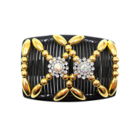 IFOND Peigne à cheveux élastique double rangée pour chignon, style européen, fait main, avec perles en strass et motifs géométriques, pour femmes