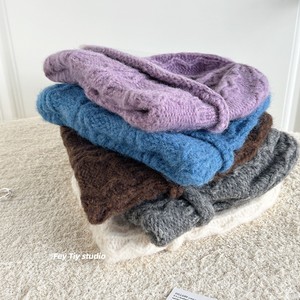 Korean Style Handmade Knitted Wool <b>Beret</b> For Women Winter Warm Windproof Fleece Hat Morning Glory Blue - Product Image 5